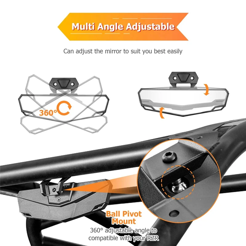 

Better-UTV Rear View Mirror, Center Convex Rearview Mirror 2883763 For Polaris RZR PRO XP/XP 4 2020 2021 2022 2023 Replacement