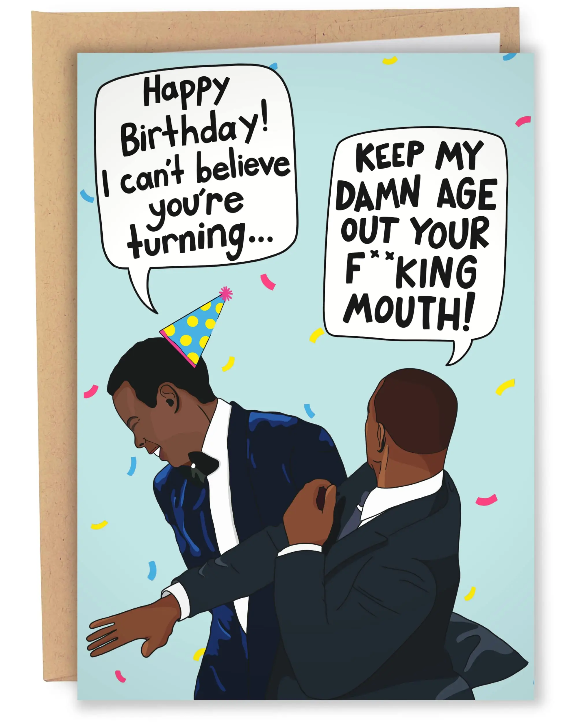 Sleazy Greetings Funny Birthday Card Meme For Him Her Men Women | Keep My Age Out Your Mouth Slap | Will Smith Slaps Chris Rock