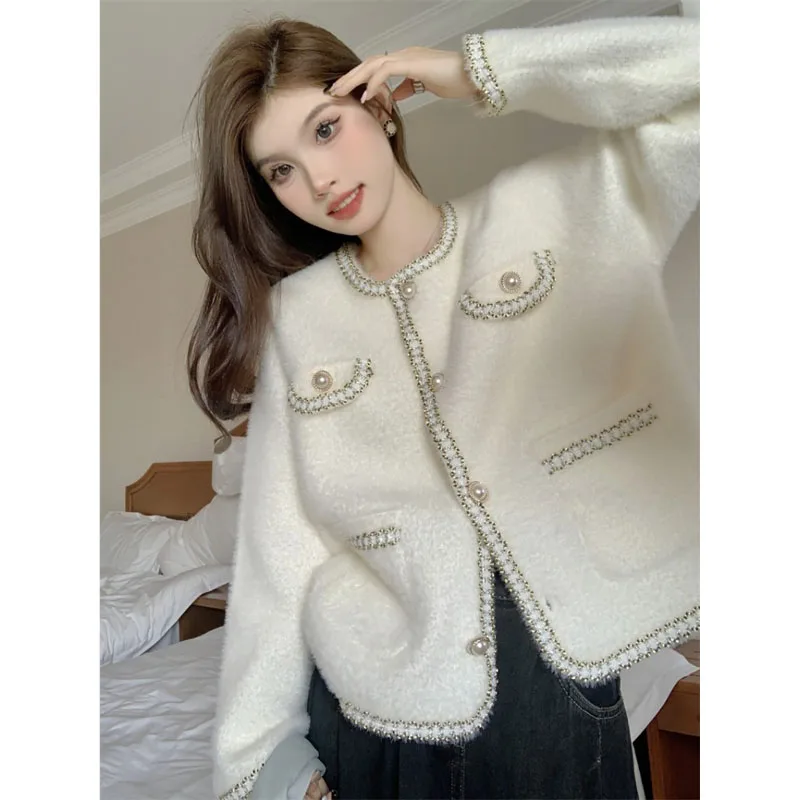 Korean Version French Elegance Mink Fur Cardigan Coat Fluffy Soft Light Luxury Gentle Design Sense Coat Lady New Texture Top