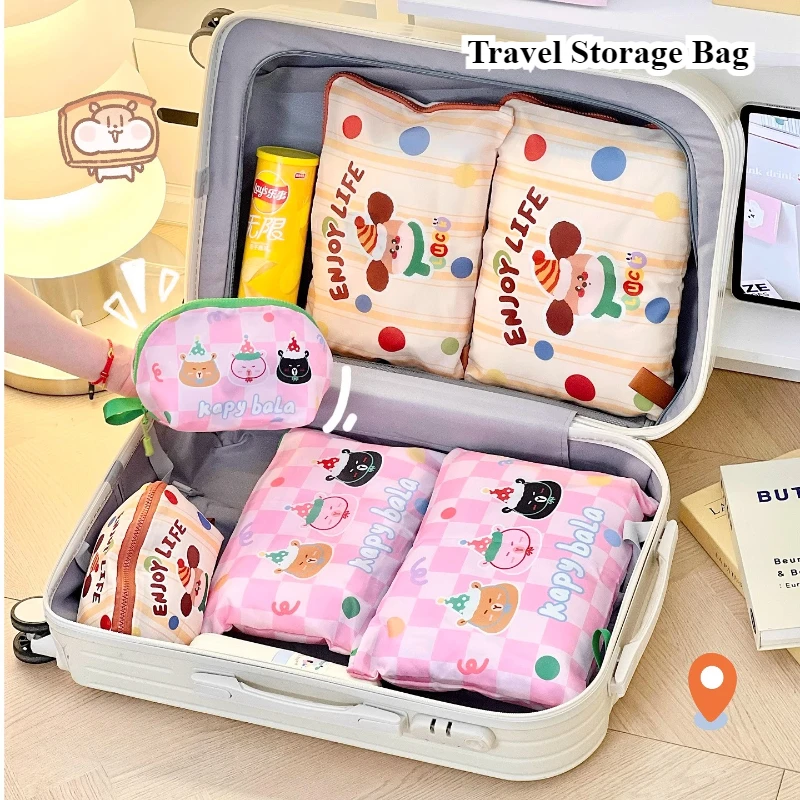 

3 шт., дорожная сумка для хранения косметики, большая вместительная милая детская одежда, дорожные сумки для хранения, набор органайзеров, сумка для нижнего белья на молнии