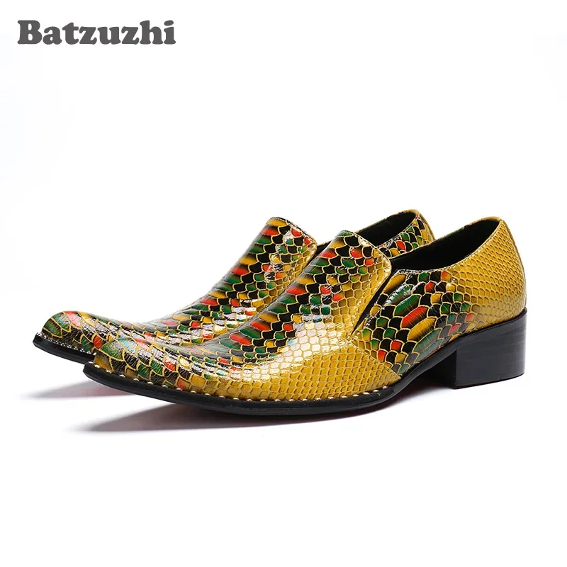 

Batzuzhi Italian Luxury Shoes Men Pointed Toe Gold Genuine Leather Men Dress Shoes Party and Wedding Shoes Zapatos Hombre,38-46