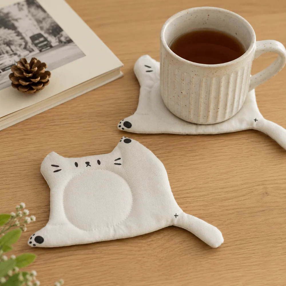 

Portable Cute Fabric Cat Coaster Vintage Washable Insulation Pad Delicate Tea Cup Pad Pot Protection