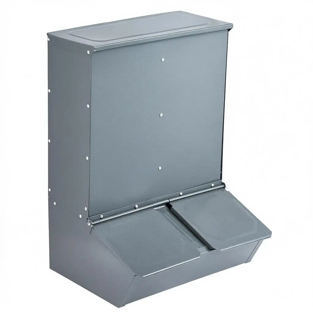 Futterautomat für Schweine, 134,5 L Fassungsvermögen, galvanisierter Stahl-Futterautomat für Ferkel mit Doppeltür, Futterverteiler – Detail 1