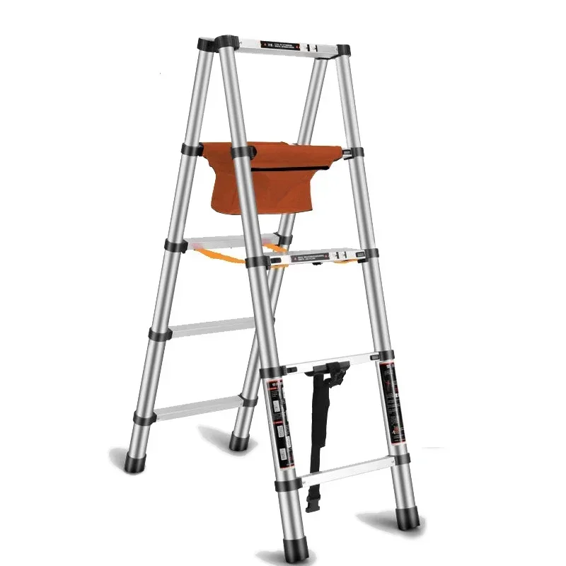 New 1.4M+1.4M Thickened Aluminum Alloy Telescopic Ladder Lightweight 5-step Ladder Herringbone Portable Folding Engineering Ladd
