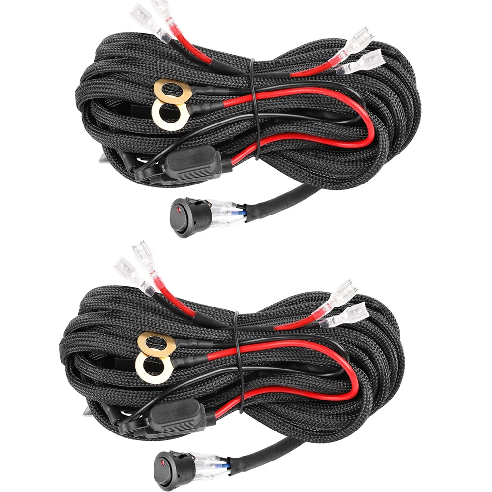 

2Pcs LED Light Bar Wiring Harness Kit 2 Leads 12V 40A Relay 10A Blade Fuse Heavy Duty Nylon Wire ON OFF Switch Offroad Truck ATV
