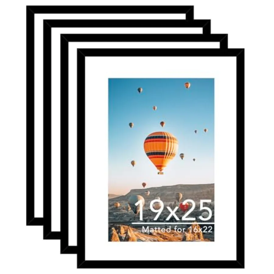 

19x25 Picture Frame with 16x22 Mat Set of 4, Display Photo 16x22 with Mat or 19 x 25 Without Mat, Wall Hanging Large 19 by 25 P