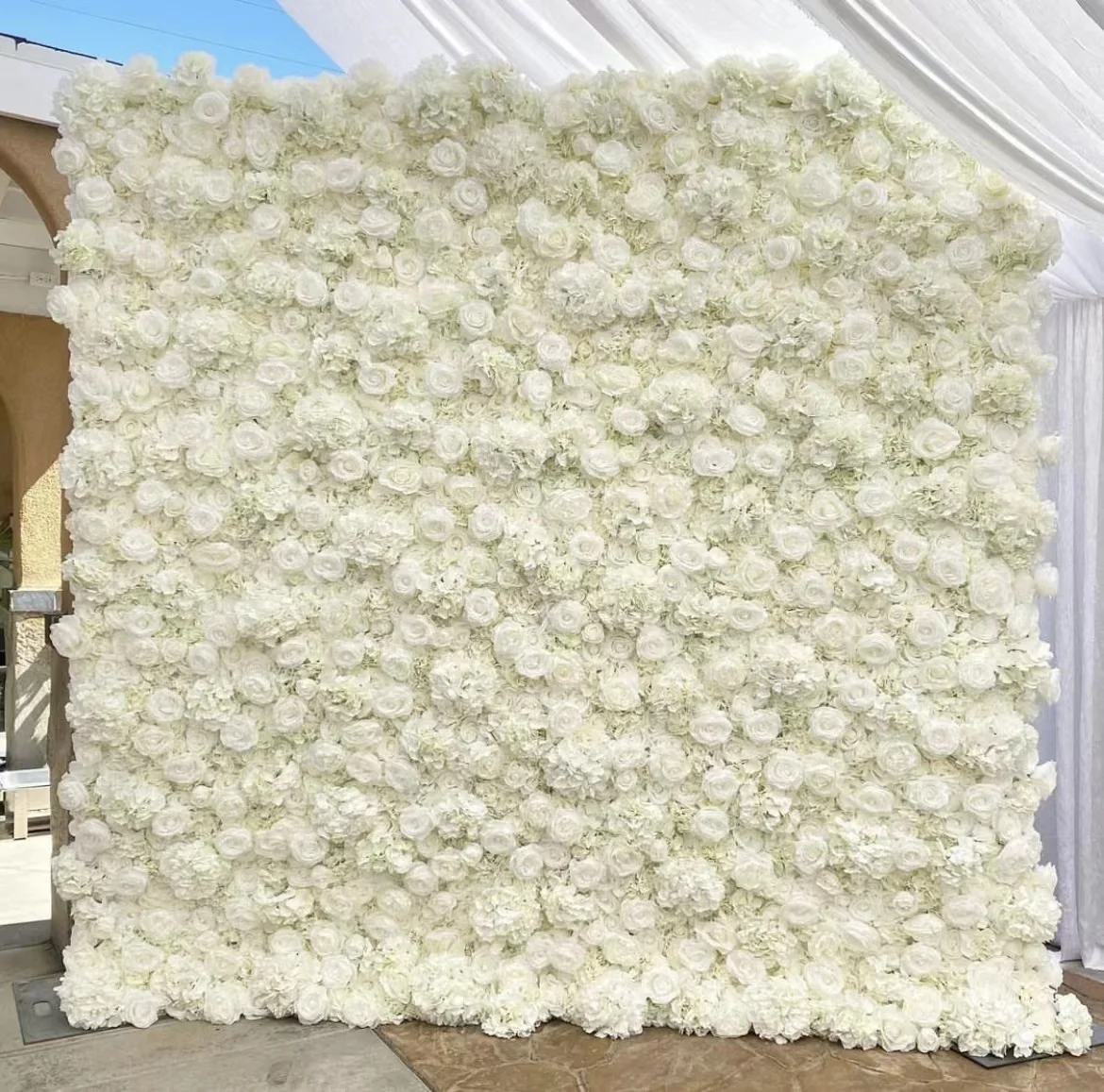 8x8 FT Flower Wall Wedding Rose Floral Wall 3D Roll Up Cloth Flower Panel White Flower Wall Backdrop