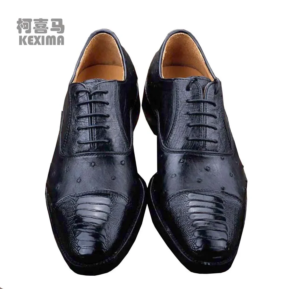 ourui ostrich skin men's business formal leather shoes leather lace-up single shoes man black men dress shoes