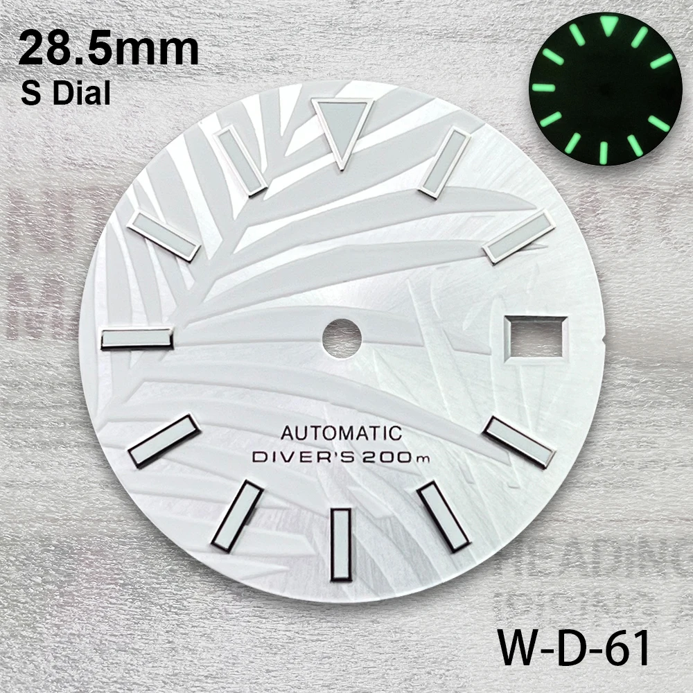 28.5mm S Logo Dial Fit NH35/NH36/4R/7S Movement Bamboo Leaf Dial Green Luminous High Quality Watch Modification Accessories