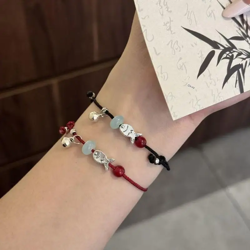 [NEW]2pcs Matching Fish Braided Friendship Bracelets Black Red Rope Jewelry Braided Cord Bracelet For Best Friend Couples
