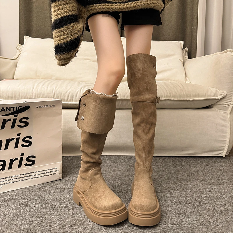 Retro Womens Boots Fashion Self Cultivation Knight Boot Designer Stack Platform Boots for Woman Fashion Casual Shoes Botas Mujer
