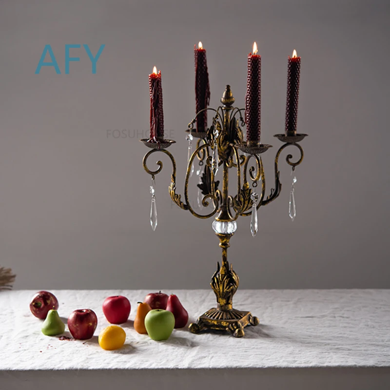 European Metal Candle Holder for Dining Table for Modern Farmhouse Rustic Vintage Decor Candlestick for Living Room Bedroom
