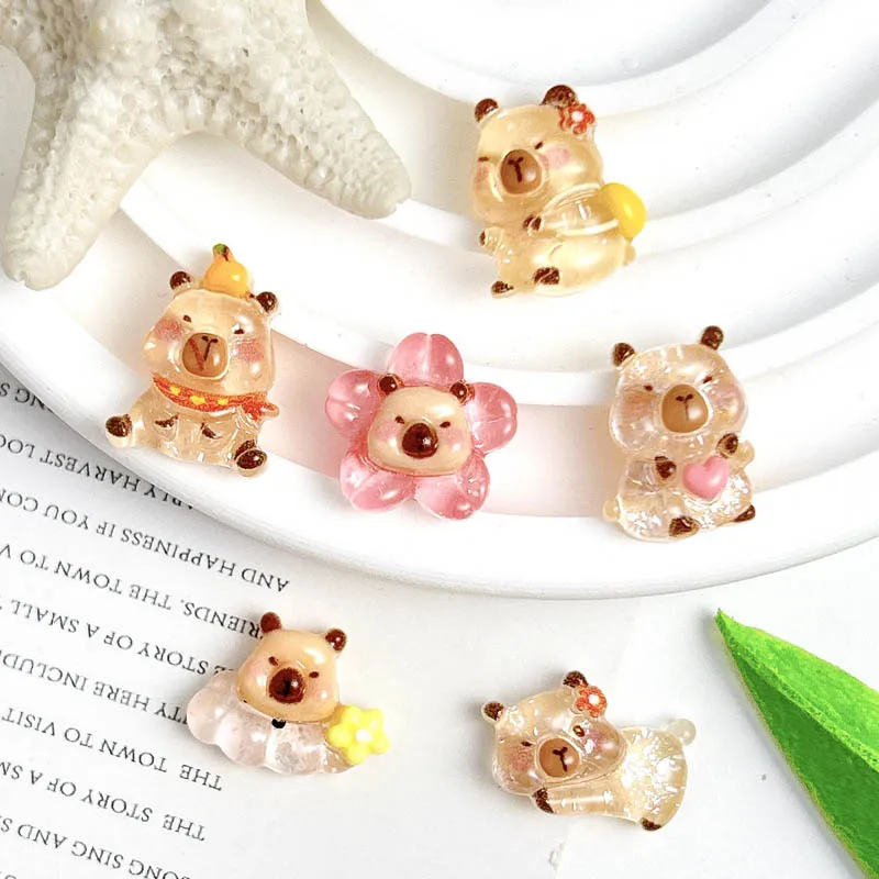 เครื่องประดับเล็บรูปหนูแฮมสเตอร์สีน้ำตาลน่ารักทำจากเรซิ่น20ชิ้นเซ็ตตัวการ์ตูนโปร่งแสงรูปหนูตะเภาอุปกรณ์ตกแต่งเล็บโทรศัพท์แบบทำมือดีไซน์เล็บ