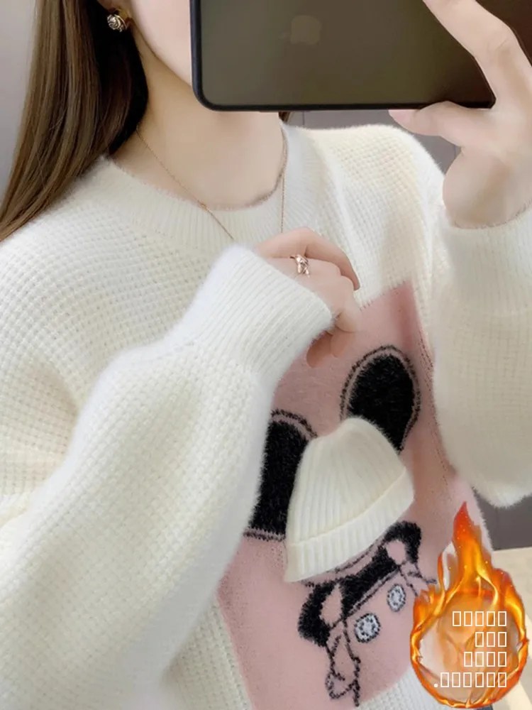 

Thiened Fce ort Sweater for Big Girls Warm Base irt 3 Years Old Junior High School Students 5 Years Old Small Figu...