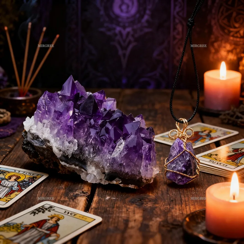 

2pcs Amethyst Necklace Paired with Natural Amethyst Clusters, Handmade Healing Jewelry, A Unique Gift for Crystal Enthusiasts
