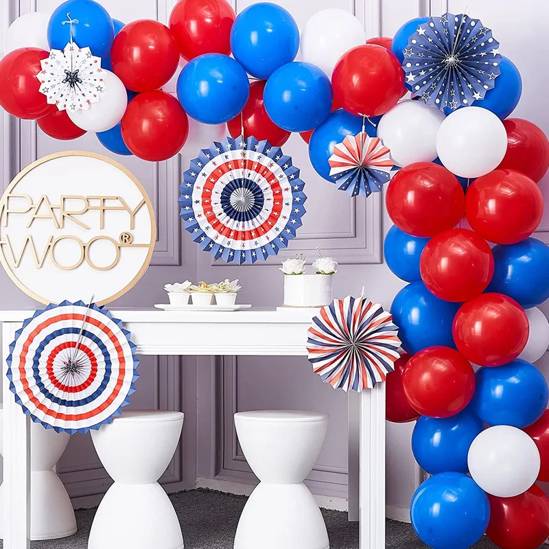 

American Independence Day Balloon Arch Kit American National Day Supplies Decor Paper Fan Flower Set Pentagram Flag Foil Balloon