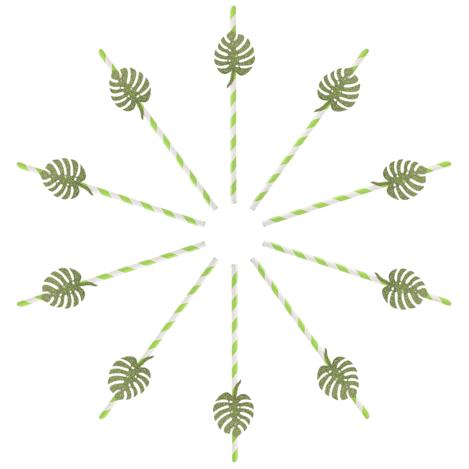 

10pcs Monstera Leaf Paper Straws Disposable Drinking Glitter Luau Party Cups Mugs Glasses Bottles Wedding