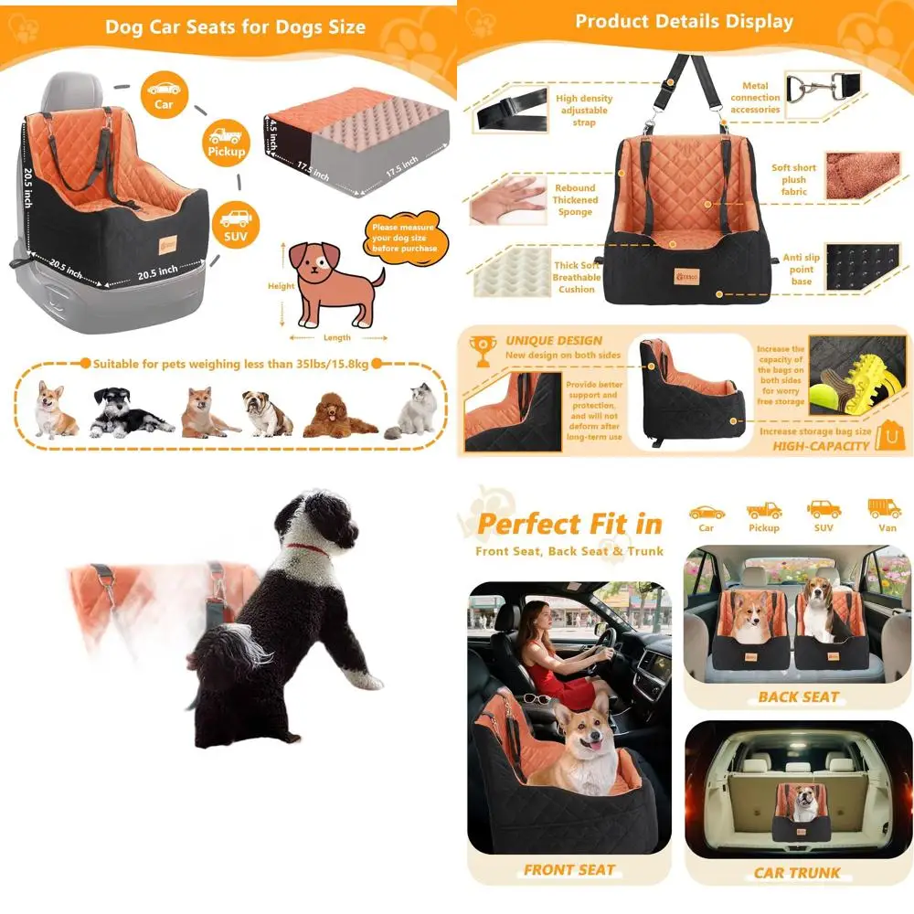 

Чехол для автомобильного сиденья для собак из пены с эффектом памяти и вельвета, для маленьких/средних собак весом до 18 кг, съемный, моющийся, с креплением на ремень безопасности и отделением для хранения