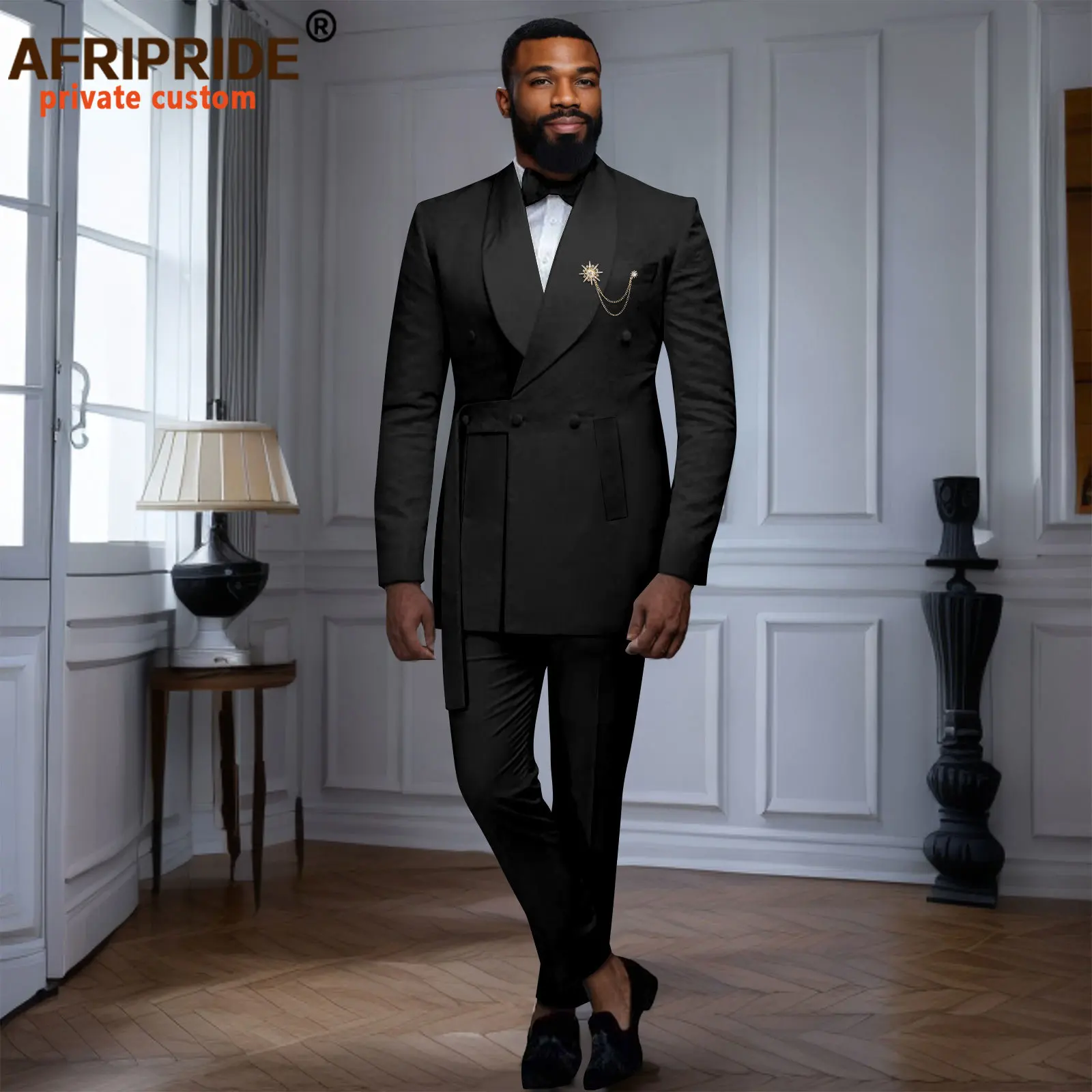 Men`s Bussiness Suit Double Breasted Slim Fit Brooch Blazer and Trousers 2 Piece Set Dashiki Tuxedo African Clothes 2516022