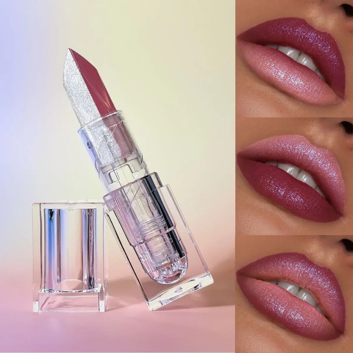 1PC Glitter Impermeabile Rossetto bicolore Opaco antiaderente Perlescente Diamante Lip Tint Rosso Nero Marrone Labbra Trucco per le donne