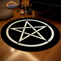 Tapis rond à motifs pentagramme, piège de Satan SAF, blanc sur noir, sourire naturel