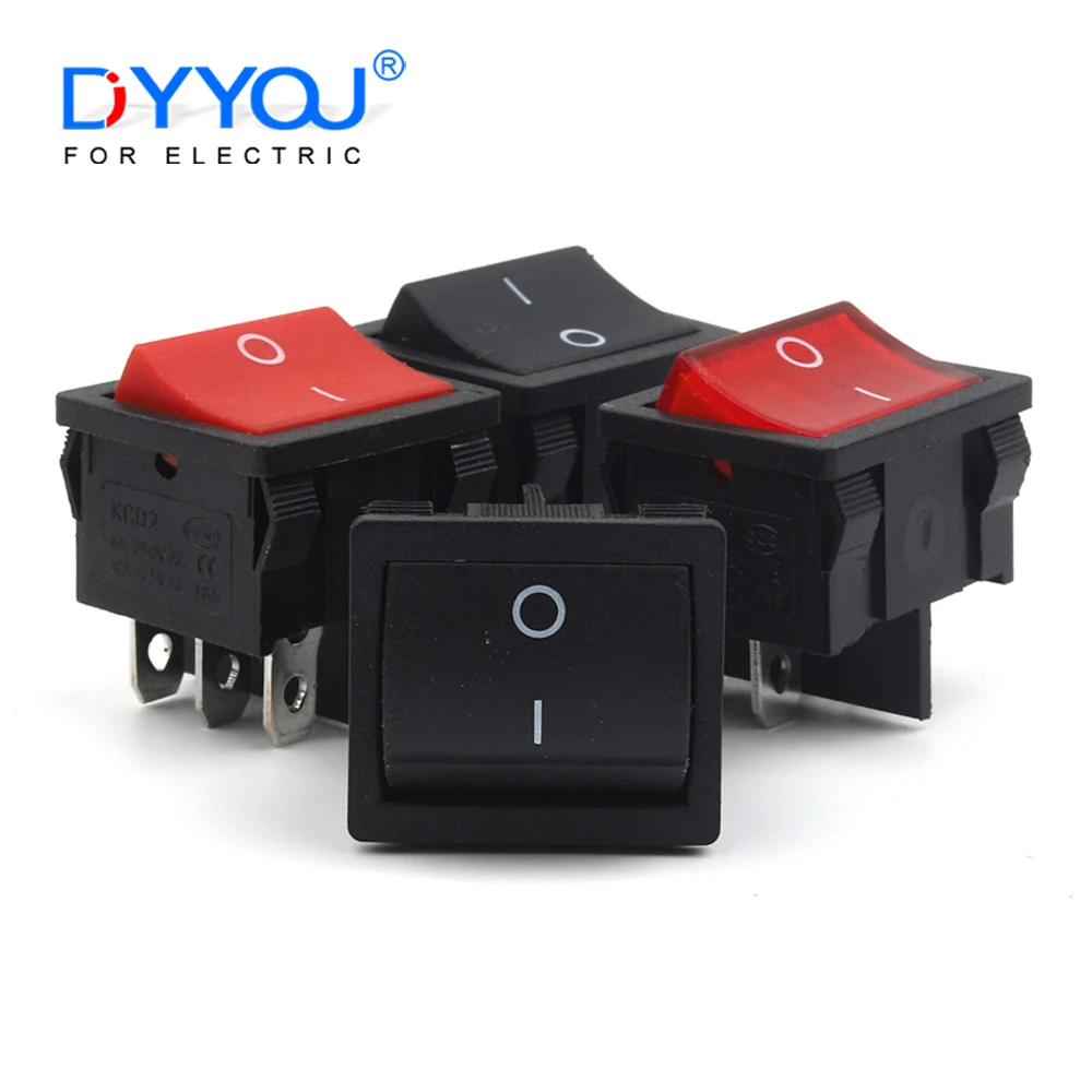 5/10PCS KCD2 24X21mm Power Switch Red Black 6A/10A 250V/125V ON-OFF/ON-OFF-ON/ON-ON 4/6 Pin Rocker Switchs Electrical Equipment