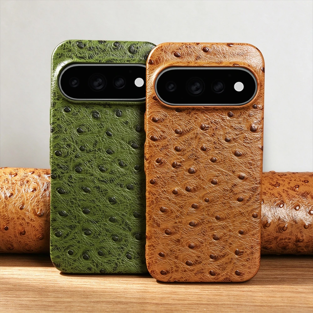 Ostrich Texture Genuine Leather Case For Google Pixel 11 10 9 Pro XL 10A 9A 8A 8 Pro 7A 7 6A 6 5A 5 Phone Cases Back Cover Coque