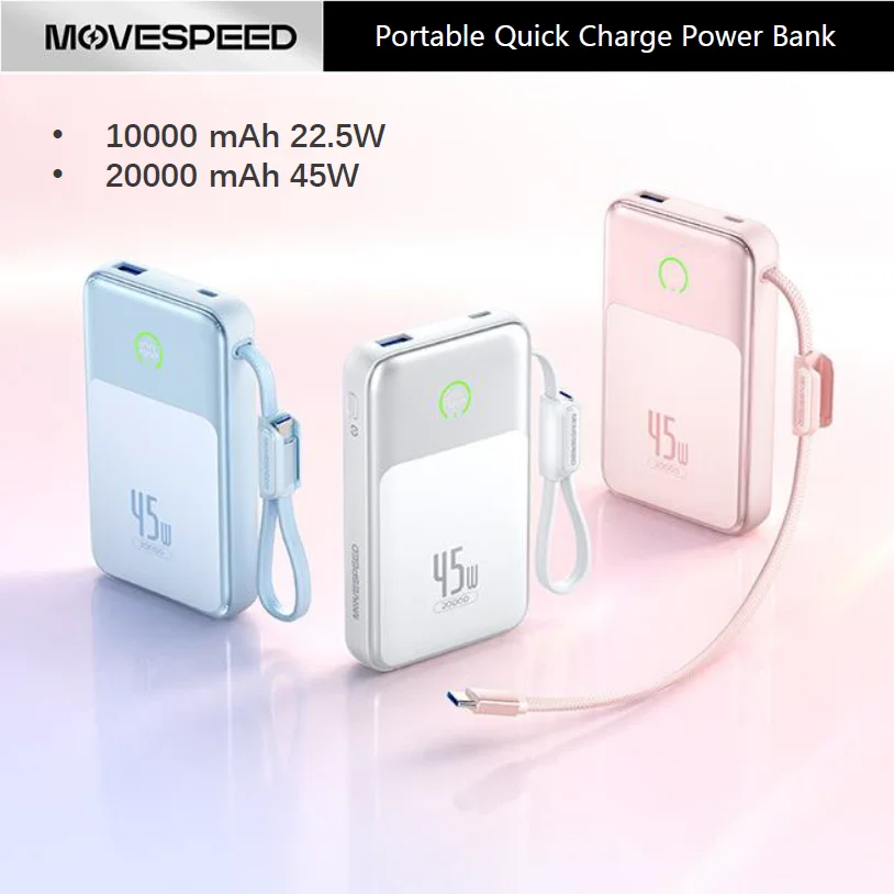 MOVESPEED | Sạc dự phòng MOVESPEED 10000-20000mAh 22.5-45W| Tích hợp sẵn cáp Type-C | Chính hãng, Chứng nhận 3C