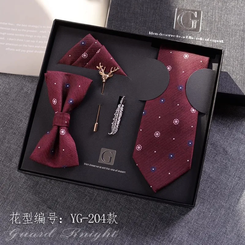 5-Piece Fashion Hand Tie 7CM Tie Men's Business Casual Korean Version Valentine's Day Birthday Gift Gift for Boys Set Necktie