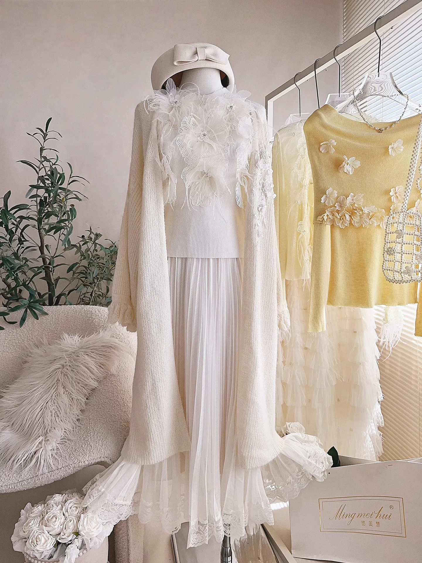 

Вязаный вручную кардиган-пальто с поясом и бантом для женщин, мягкий, теплый, с цветочным узором, средней длины