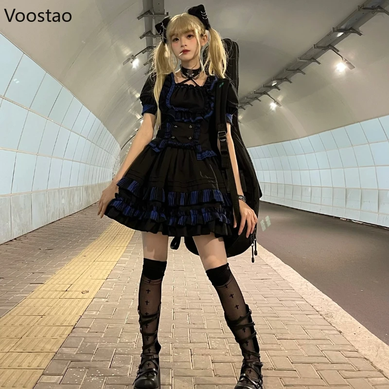 Victorian Gothic Lolita Dress Set Women Vintage Kawaii Lace Ruffles Blouse Princess Party Skirt Harajuku Y2k Grunge Punk Suits