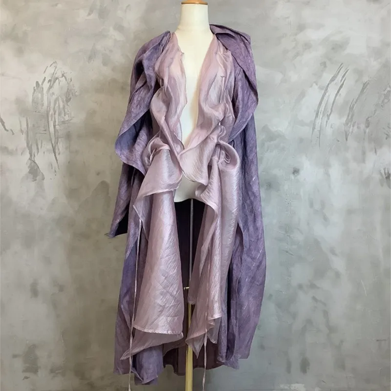 High Quality Irregular Two-Piece Long Outer Wear Spring and Summer Shirt Niche Design Plant Dyed Long Coat