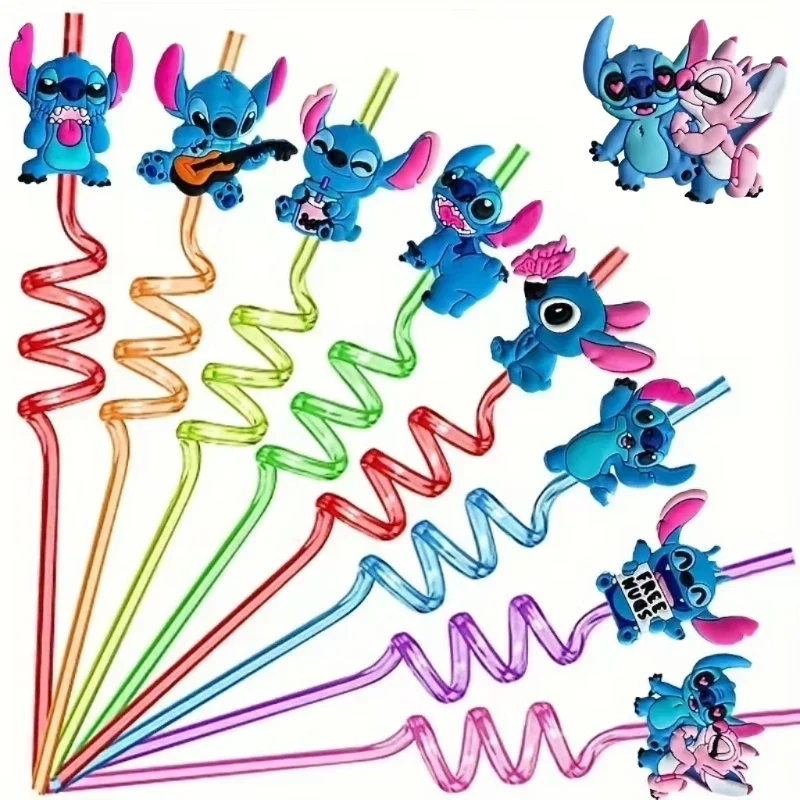 1/8PCS Stitch Reusable Straw Cartoon Cute Birthday Party Supplies Creative Drinking Tea straw Lilo&Stitch Anime Gifts For Kids