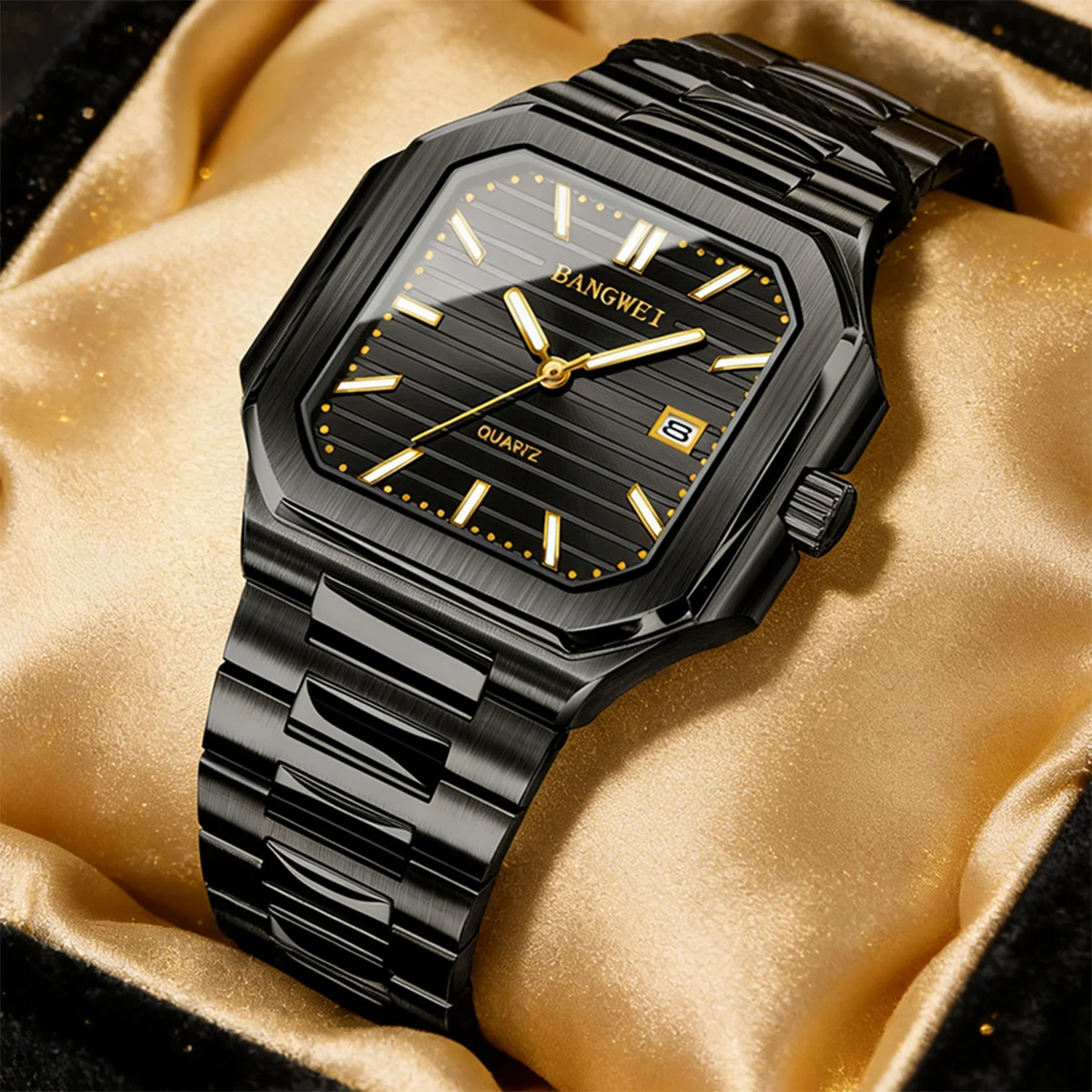 

BANGWEI Luxury Square Men's Watches Waterproof Luminous Date Week Men Watch Stainless Steel Fashion Quartz Man Wristwatch Gifts