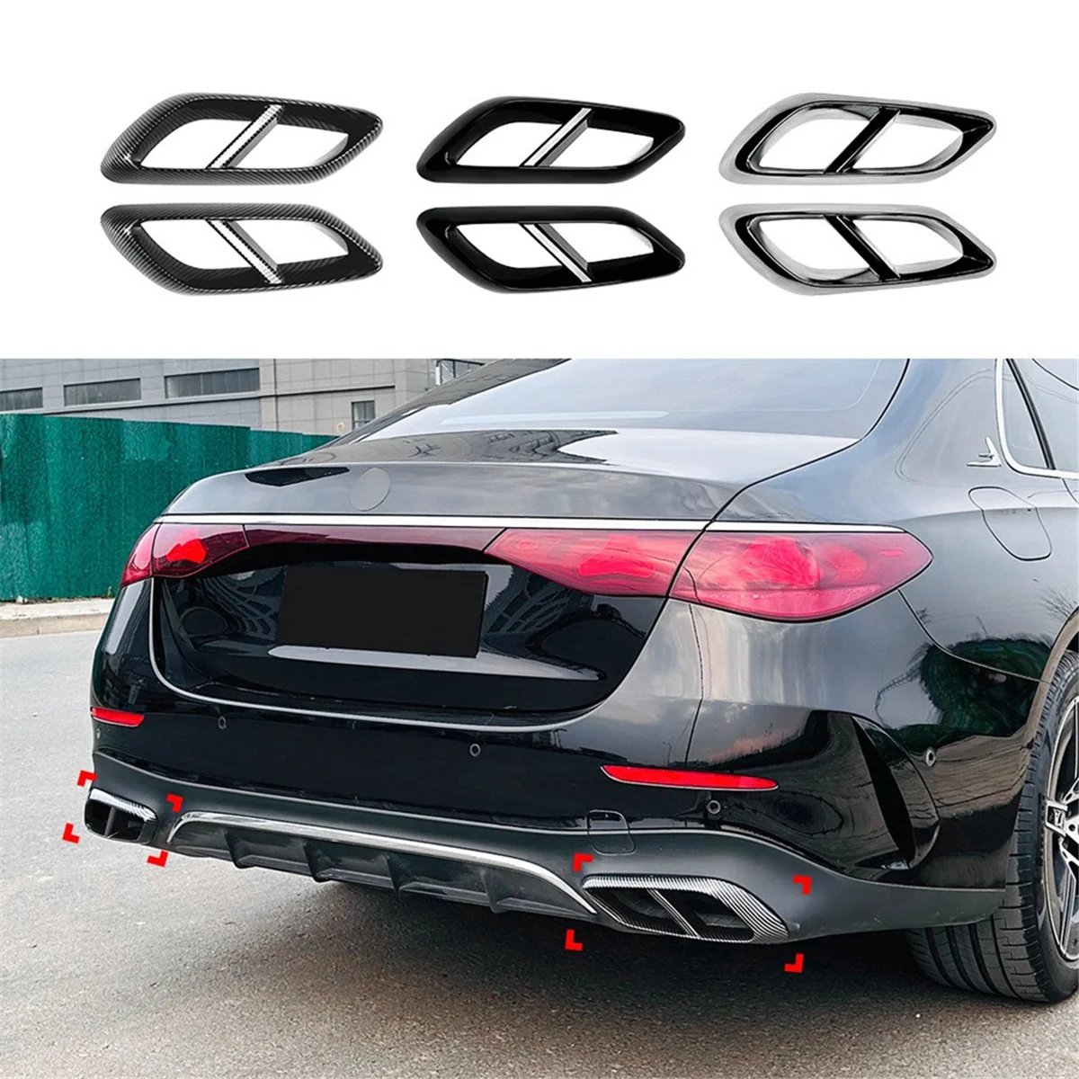 Car Tail Throat Decor Frame for Mercedes-Benz E W214 2024+ Car Exhaust Pipe Trim Cover Stickers Carbon Fiber Pattern