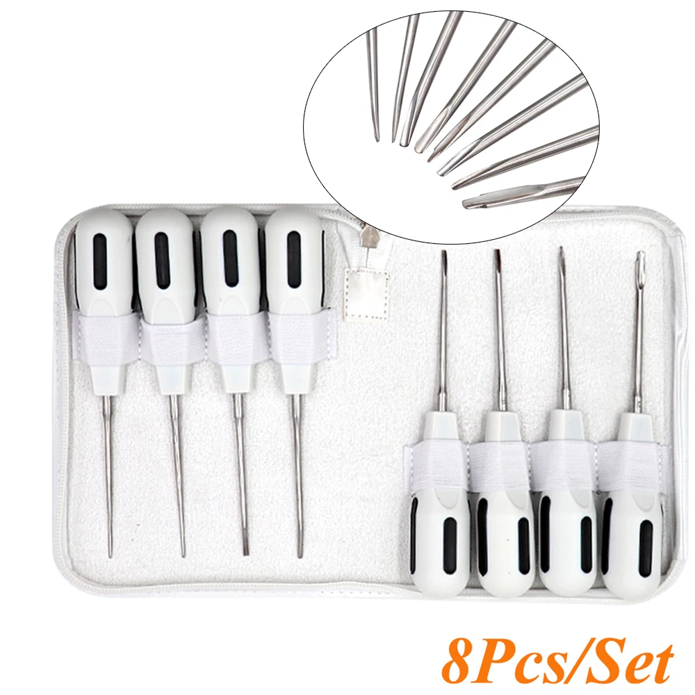 8Pcs Dental Apical Root Elevator Set Stainless Steel Luxating Lift Elevator Plastic Handle Dental Instrument