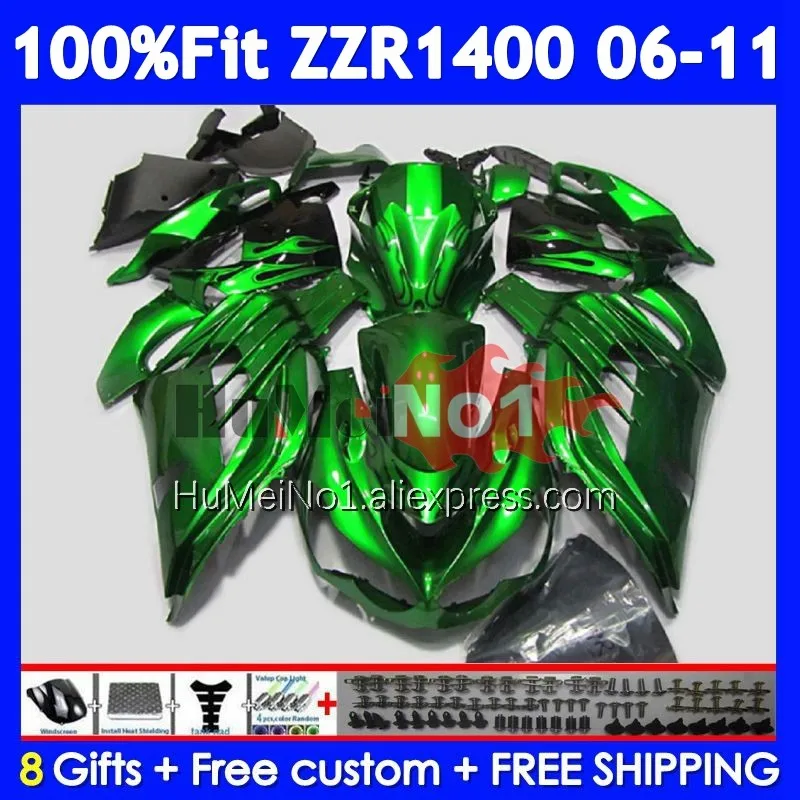 Body For KAWASAKI NINJA ZZR 1400 ZZR1400 06 07 08 09 10 11 228No.47 Gloss green ZZR-1400 2006 2007 2008 2009 2010 2011 Fairing