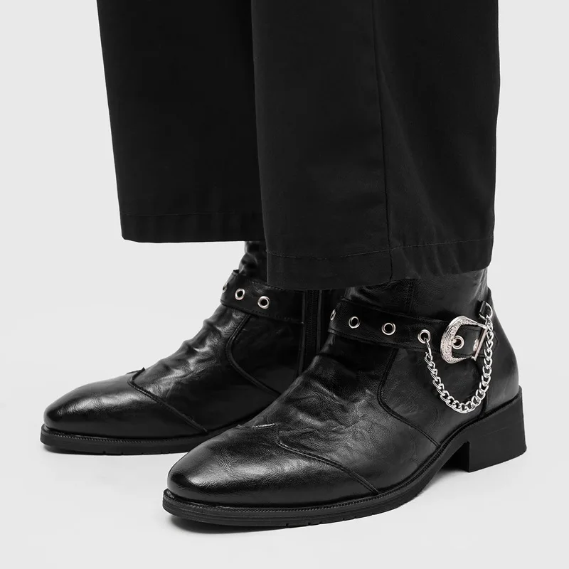 large size mens casual stage nightclub chelsea boots black designer shoes cowboy natural leather boot stylish cool ankle botas