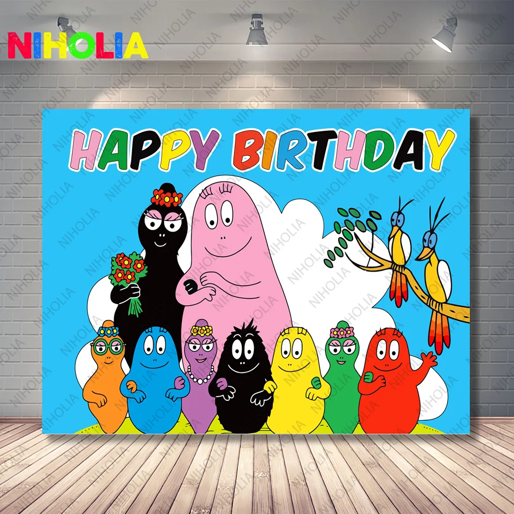 Niholia Barbapapa Photography Backdrop Kids 1st Birthday Rainbow Baby Photo Background Cartoon TV Vinyl Photo Booth Props