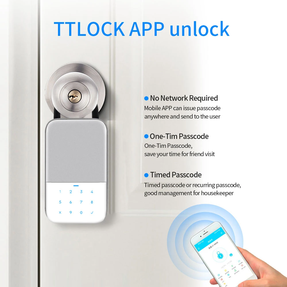 Caixa de chave segura à prova d'água com armazenamento de senha inteligente, desbloquear cadeado, TTlock App, Bluetooth para Wi-Fi, design requintado