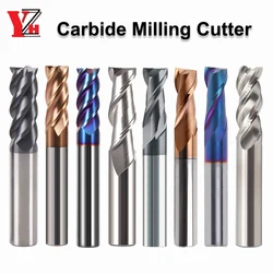 YZH Carbide Flat End Mill Tungsten Cutter CNC HRC45 HRC55 HRC65 Metal Steel Machining Tool Key Face Square Bit 2 3 4 Flute