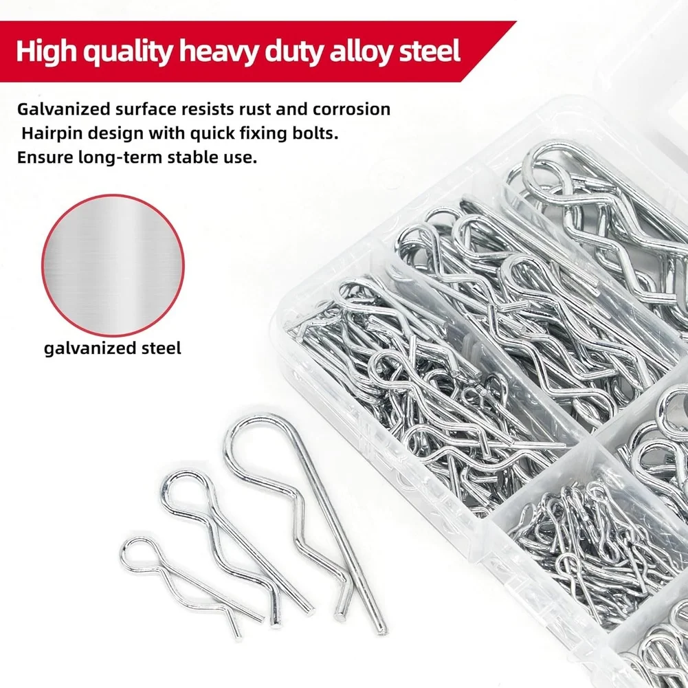 /265PCS /Galvanized /R Type Hairpin Cotter Pins 7 Sizes Alloy Steel Spring Fasteners For Car Repair Lawnmower Power Equipment To