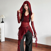 Western Style Summer Hooded Sleeveless T-shirt Gauze Dress Women Slim Street Vest Slim Spice Girl