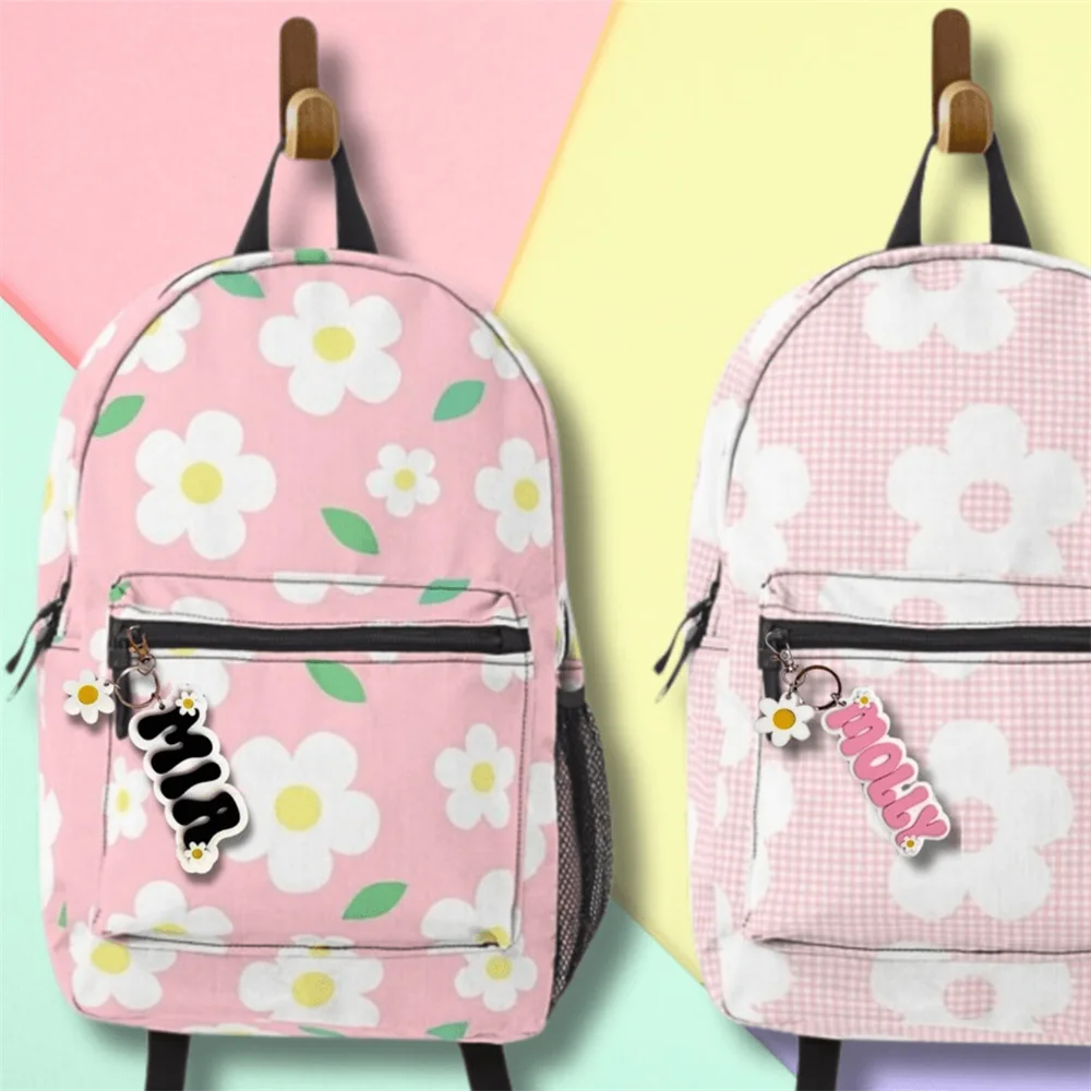 1PCS Customized Name Keychain Personalized Double Layer Acrylic Cute Daisy Rainbow Backpack Name Tag Custom Name Key Chain view 5