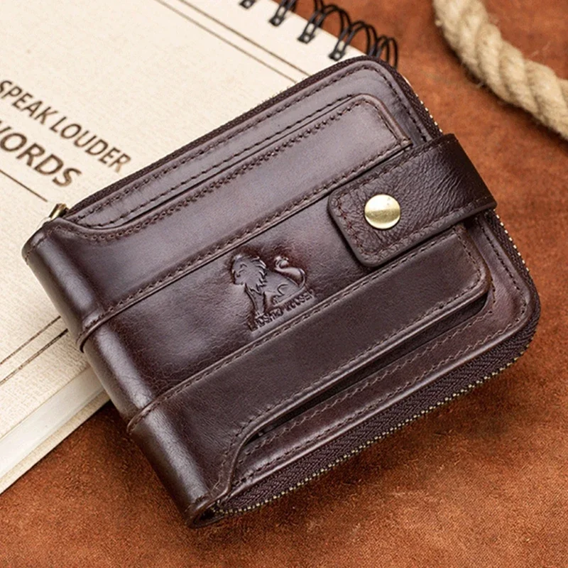 Cowhide Men's Wallet Top Layer Zero Wallets Genuine Leather Driver's License Bag Horizontal Multi Card Anti-theft Brush Holders