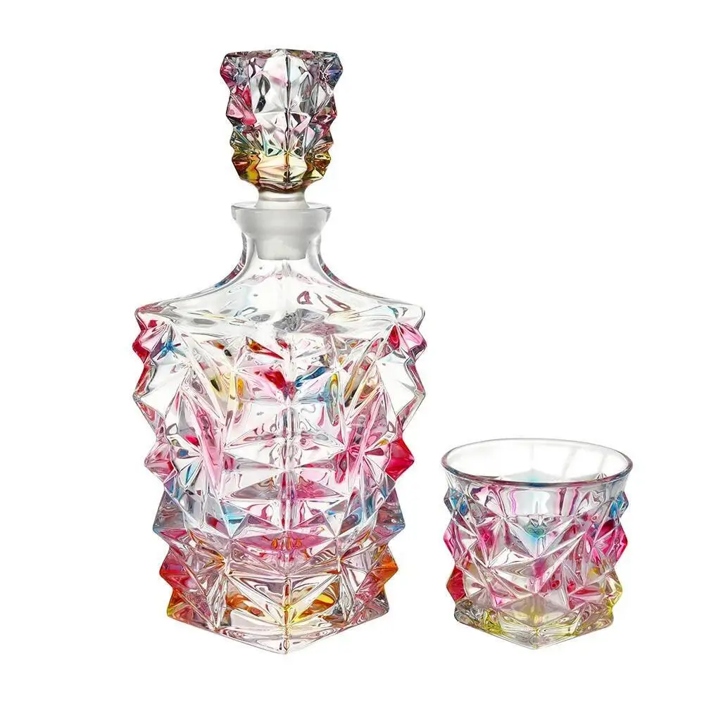 

7 Pcs Best Crystal Wine Set Kaleidoscope Neon Glacier Whisky Decanter Cups Set Brandy Wine Bottle And Glass Cup Set Wholesale