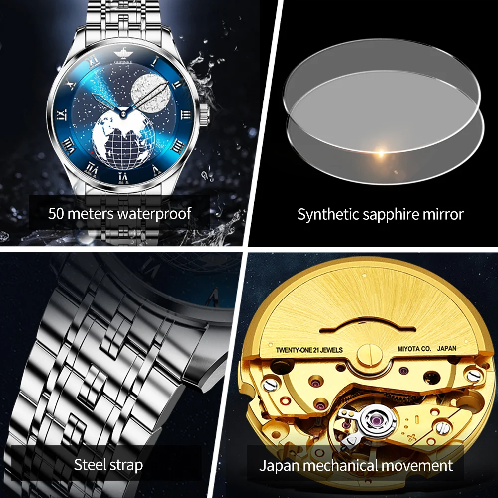 OUPINKE 3230 Mens Watch Luxury Business Japanese Movement Mechanical Watch 50M Waterproof Watch Starry Sky Dial Reloj Hombre