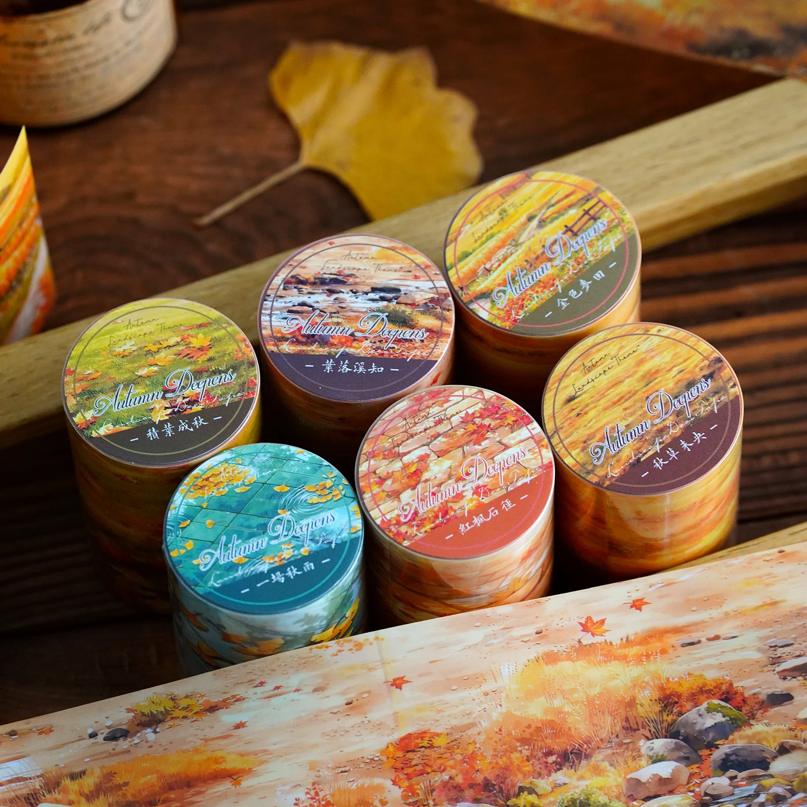 Etori Life 60Mm*2M Hand-Painted Autumn Scenery Pet Tape Set Autumn Rain Stone Path Rice Field Stream Base Collage Tape Suitable for Laptops, Photo Albums, Phone Backs, Diaries, Water Bottles, Student Gift Bags, Postcards and Envelopes, Scrapbook Supplies, Office Decorative Supplies, Gift Box Packaging, Artistic Aesthetics, School Supplies, Cycling Decals, Gifts for Friends
