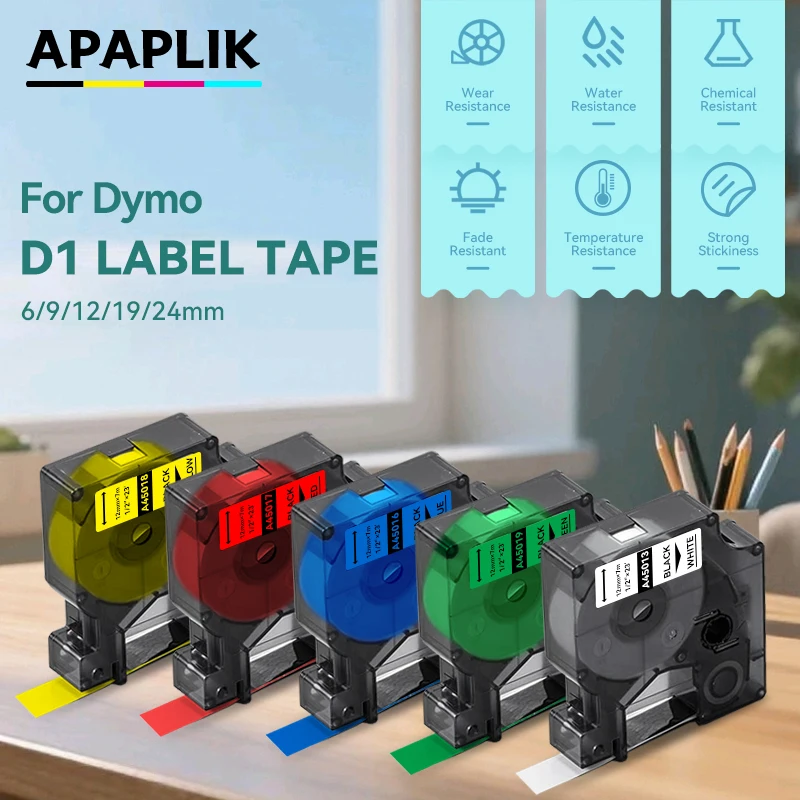 6/9/12mm 24mm Label For Dymo D1 Tape 45013 40913 43613 Black on White Compatible Dymo LabelManage 160 280 LabelPoint Label Maker