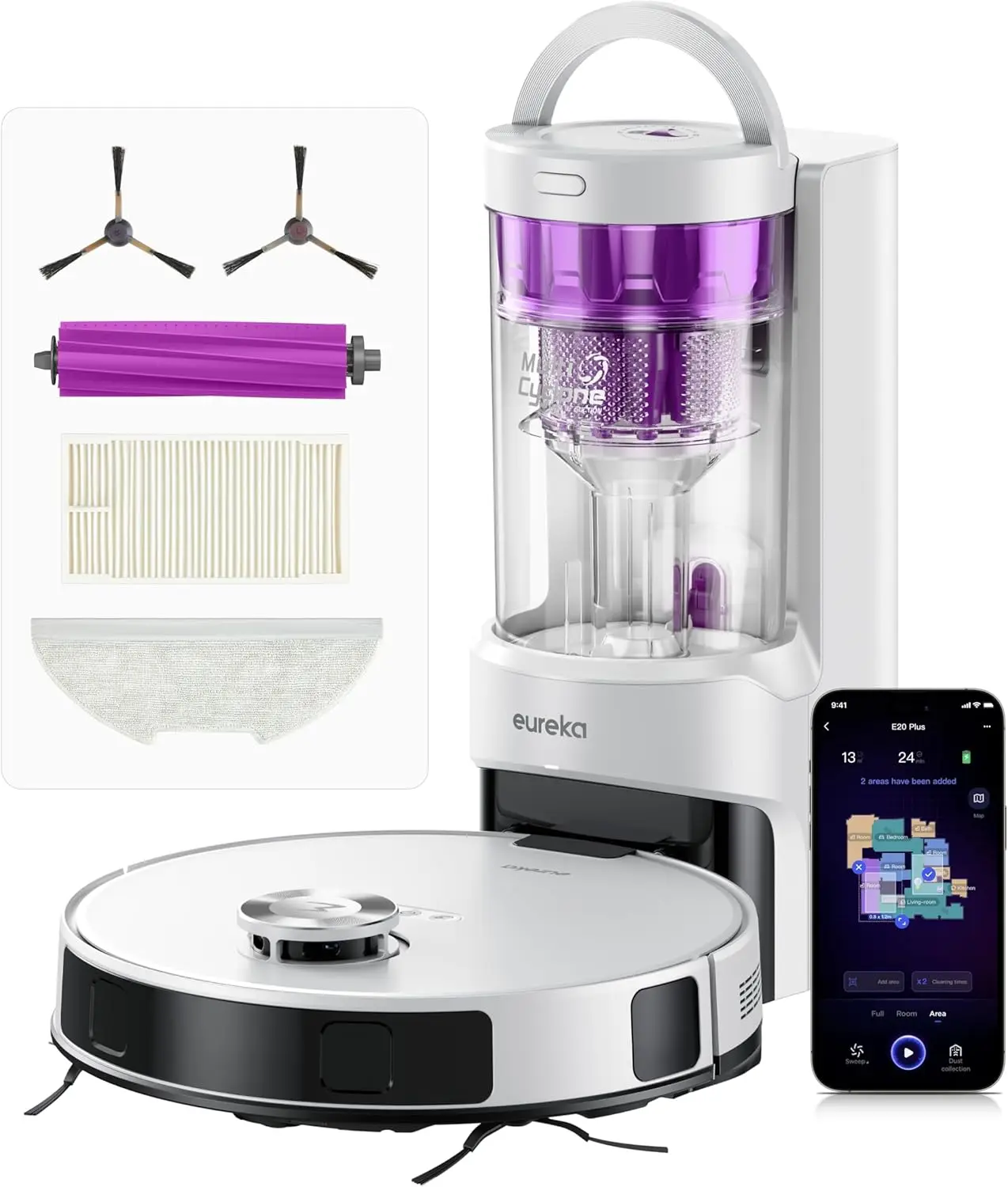 

E20 Plus Robot Vacuum and Mop Combo Robot Vacuum Cleaner with Bagless Self Emptying Station 45 Day Capacity 8000Pa Suction